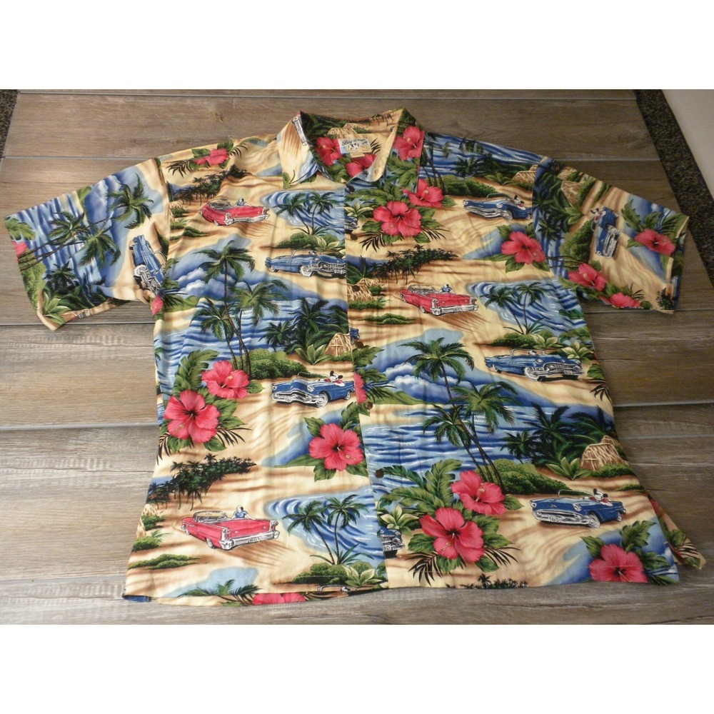 Big Dogs Shirt Mens 4X Multicolor AOP Hawaiian Button 50's Cadillac Oldsmobile